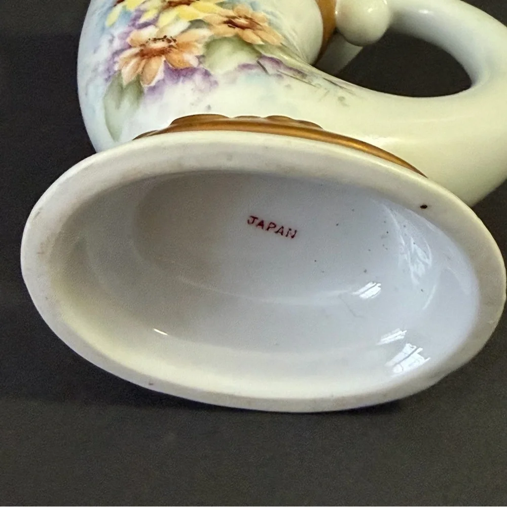 Porcelain Ewer 1886 Aesthetic Pitcher Gilt Floral Creamer Yellow Daisy Royal